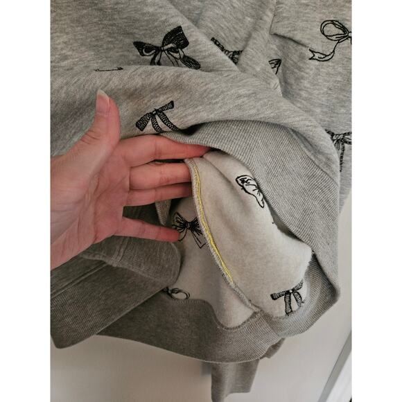 Anthropologie Maeve Gray Navy Embroidered Bow Puff Sleeve Sweatshirt NWT Small - Picture 7 of 9